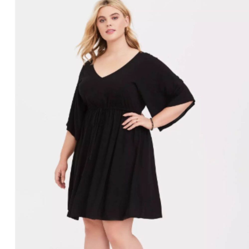 NWT Torrid Kimono Sleeve Challis Skater Mini Dress Black Large Whimsigoth Witch